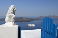 Greece Stock Photography. A fine view from the Lion Gate. Fira, Santorini (Thira) Island, Cyclades Islands, Greece, Europe.